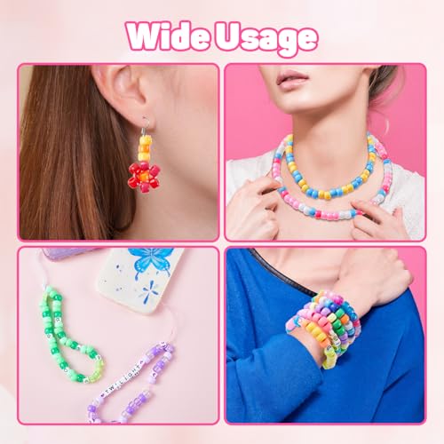 INSCRAFT 1200PCS Bracelet Making Kit, 24 Colors Pony Rainbow Kandi Beads, Friendship Bracelet Kit with Elastic Strings for Jewelry Making, Craft Gifts for Girls Adults