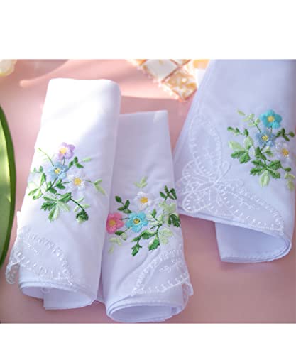 6 Pack of Ladies Embroidery Cotton Handkerchiefs Lace Wedding Hankies - color: Floral