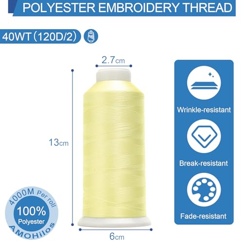 High Tenacity Polyester Embroidery Machine Thread 40WT(120D/2) 4000M Per Spool for Commercial and Domestic Embroidery Machine (Buff-1866) - color: Buff-1866