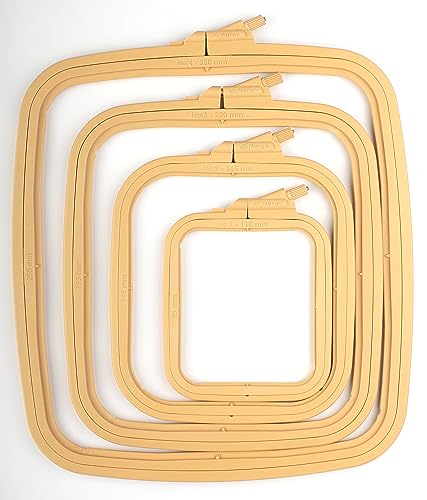 Nurge Square Embroidery Hoop - Plastic Cross Stitch Frame for Needlepoint & Embroidery - Adjustable Craft Hoop - Beige - Set of 4 - color: Beige, size: Multiple Sizes (Set of 4)
