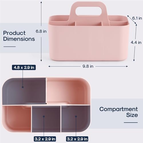 Multiuse Caddy Organizer with Handle, Portable Divided Plastic Tote Bin - Art Craft, Stationary Pen Marker Crayons, Makeup Hair Supplies Storage - Bathroom, Classroom, Dorm, Office, Desk Holder - Pink - color: Pink