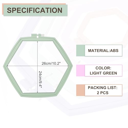PATIKIL 2 Pieces 10.2" x 9.4" Hexagonal Embroidery Hoops, Adjustable Cross Stitch Hoops Ring ABS Plastic Embroidery Frame Punch Needle Hoop for Sewing, Needlework, DIY Craft, Light Green - color: Light Green, size: 10.2" x 9.4"