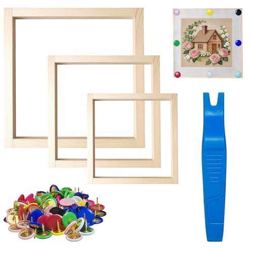 MengMain Needlepoint Stretcher Bars for Needlework, 12PCS Wooden Canvas Frame Set, 6, 8, 10 Inch with 100 Thumb Tacks and Tack Remover for Embroidery and Cross Stitch (6/8/10in)