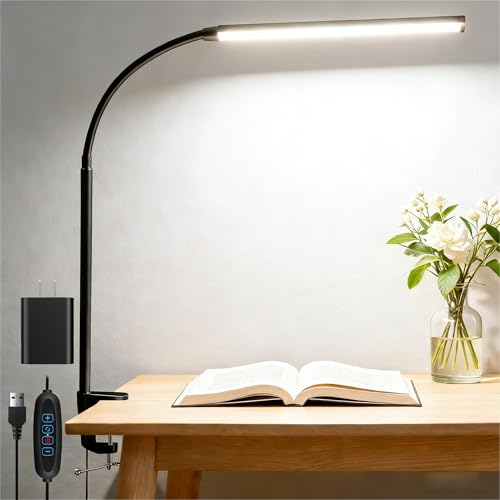 Clip on Desk Lamp with Clamp,Dimmable Eye Caring Book Reading Light for Bed