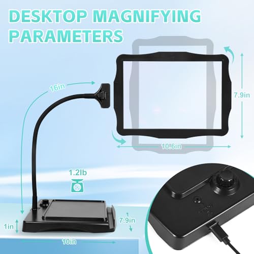 Magnifying Glass with Light and Stand 50 Ultra-Bright LEDs Large Magnifying Lamp with Light Magnifying Glass on Stand Hand-Free with 360° Flexible Gooseneck for Close Work Reading Repair Crafts - color: Black