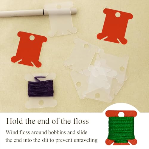 150Pcs Plastic Embroidery Floss Bobbins，Red Cross Stitch Bobbins, Plastic Thread Organizer Cards for Embroidery Floss Storage, SATONBEYI - color: Red