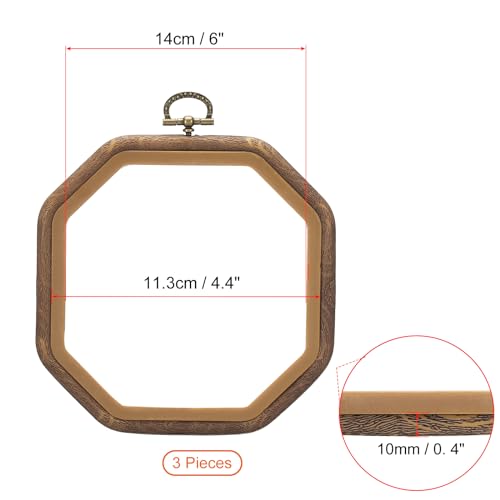 PATIKIL 6x6inch Embroidery Hoops, 3Pieces Imitated Wood Octagonal Frame Cross Stitch Hoop Ring for Embroidery Art Craft Sewing Ornaments Hanging Decoration - size: 6x6inch