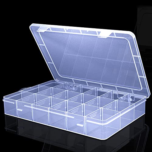 Plastic Organizer BoxTackle Box Organizer with Adjustable Dividers - color: Clear, size: 1x Large 18 Grids