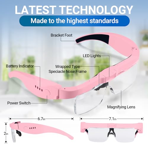 YOCTOSUN Magnifying Glasses with Light,0.75X-4.0X Magnifying Headset - color: Pink