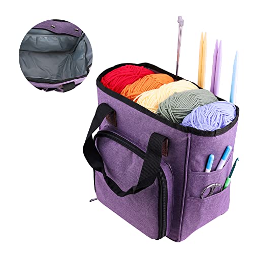 crochet bag,knitting bagBackpack and Tote Bag Storage Bag ，Large capacityYarn Storage Organizer Travel Crochet Bag Women Carrying Crochet Accessories Knitting Needles Crochet - color: purple