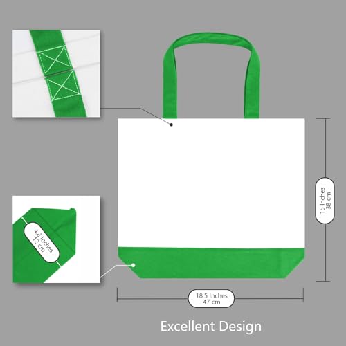 TOPDesign 1-Pack Super Strong Large 12oz Cotton Canvas Tote Bag, Reusable Grocery Shopping Cloth Bag, Fashionable Two-Tone Tote for Crafts, DIY Your Creative Designs - color: Lime Green/White