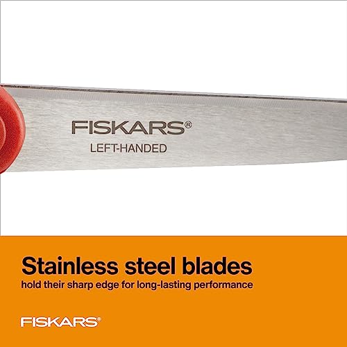 Fiskars Left-Handed Scissors, Precision Cutting for Craft Fabric Paper, Ergonomic Comfort Grip, Stainless Steel, 8", Red (Pack of 12) - style: Left-Handed (Pack of 12)