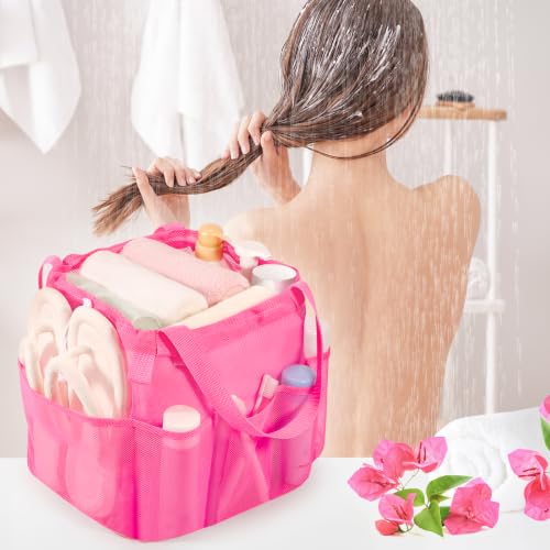 famichan Mesh Portable Shower Caddy with Drawstring, Girls Dorm Room Essentials - color: Rose Red