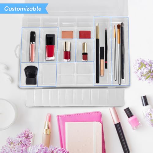 Guyuyii 2 PC 36 Grid Clear Bead Storage Containers with Adjustable Dividers - size: 2 Pack 36 Compartments