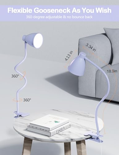 BOHON Desk Lamp with Clamp Clip on Light 5 Color 10 Brightness Lilac Purple - color: Lilac Purple