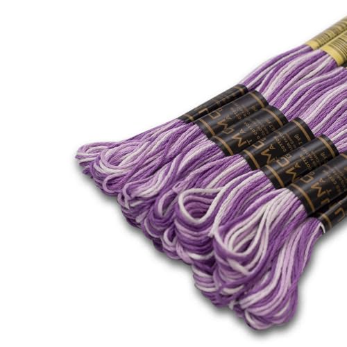 Pack of 12 Premium Embroidery Thread | 100% Egyptian Cotton Premium Skeins | Cross Stitch Embroidery Floss | Oeko TEX Certified | Ideal for Arts & Crafts (Light Purple Variegated 1208) - color: Light Purple Variegated 1208
