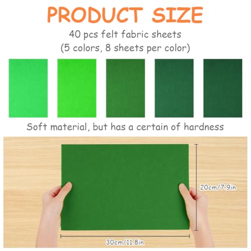 Ainiv 40pcs 8×12 inches Coloured Felt Fabric Sheets, Green Series - color: Green, size: 8×12 inches