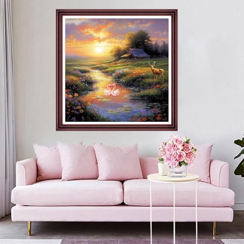 Funchey Counted Cross Stitch Kits for Adults Needlepoint Kits Unprinted Cross Stitching Embroidery Kit 11CT Cross Stitch Supplies-Outdoor Scenery 18x18 inch - color: ArtsKit19