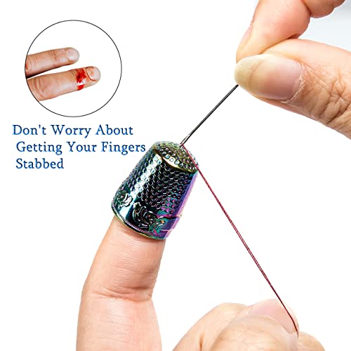 ZESION 4Pcs Sewing Thimbles, Metal Thimbles for Hand Sewing Finger Protector, Quilting Craft Accessories for Knitting Needlework DIY Tools, Dazzling - color: Dazzling