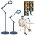 12X Magnifying Glass with Light and Stand, Real Glass Lens (Not Acrylic), 5 Color Modes, Stepless Dimmable, LED 3-in-1 Floor Lamp, Swing Arm with Clamp, Lighted Magnifier Hands Free for Crafts - Blue - color: Blue