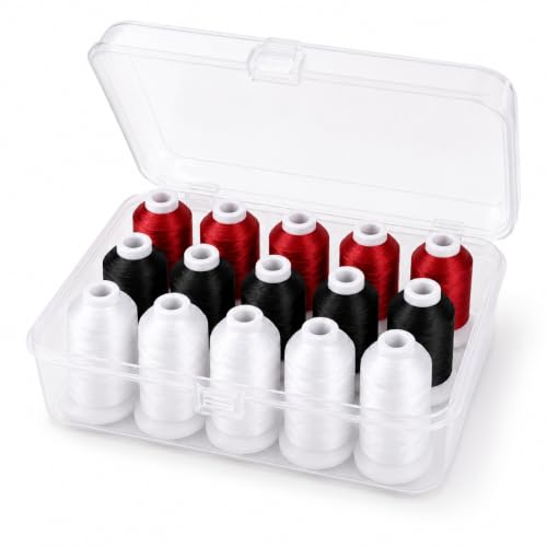 Simthread 15-Color Polyester Machine Embroidery Thread Set, 5W 5B 5R - color: 15C-White-Black-Red