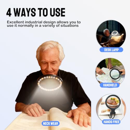 5X Hands-Free Neck Magnifying Glass with Light for Seniors - size: With handles