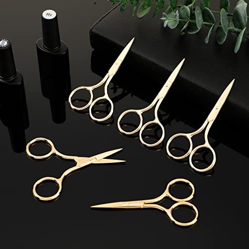 Mudder 5 Pcs Small Facial Hair Scissors Straight Tip Grooming,Gold - color: Gold