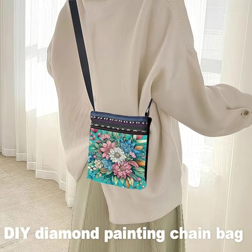 LSQFS Diamond Painting Crossbody Bag, DIY 5D Diamond Art Kits for Adults, PU Leather Art Bag with Adjustable Strap, Flower Pattern Gem Art for Adults, Craft Kits for Adults Women - color: Flowers 5