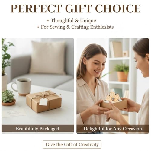 2PCS Flower-Shaped Thread Snip Cutters, Tabletop Wooden Yarn Cutter with Anti-Slip Stand, Ring Rotary Cutting Tool for Sewing, Quilting, Embroidery & Crafting Supplies, Gift for Sewists