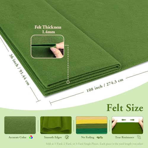 Campsite Green Fabric Sheet 108" X 36", 1.4mm Thick Large Soft Durable Flexible Craft Felt by The Yard, Nonwoven Fabric for DIY Sewing, Arts and Crafts, Decoration Projects - color: Campsite Green, size: 3 yard pre cut