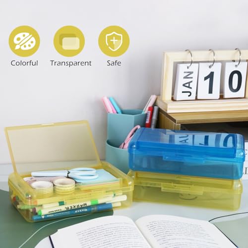 Double Layer Plastic Clear Hard Colored Pencil Box Case Pen Crayon Box - color: Yellow
