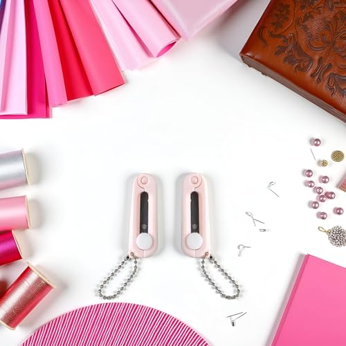 2Pcs Pink Keychain Scissors,Folding Scissors,Safe Portable Travel,Foldable Telescopic Cutter Pocket,Mini Scissor with Keychain for Cutting, Scrapbooking Crafting, Cutting Tools