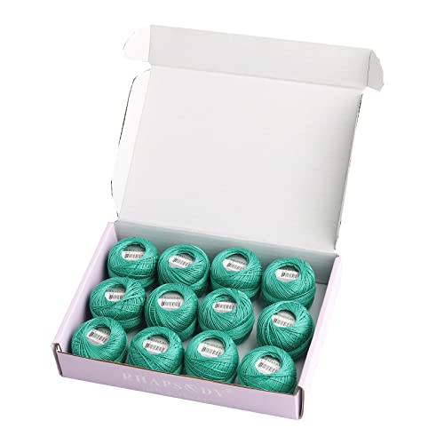 Rhapsody Pearl Cotton Thread Size 8 Crochet Thread Perle 12 Balls Set Hand Knitting, Embroidery, Sashiko, Cross-Stitch, Sewing, Needlepoint, DIY, Quilting (Aquamarine, Col. 611) - color: Aquamarine, Col. 611