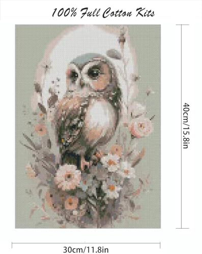 Mrnsiet Owl Counted Cross Stitch Kits for Adults, Animals Stamped Cross Stitch Kits for Beginners, Needlepoint Cross-Stitch Patterns Embroidery Kits Arts and Crafts for Home Decor 12×16 Inch - color: X240823