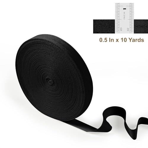 Cotton Twill Tape Ribbon 1/2 Inch Wide Tape Herringbone Webbing Roll Bias Binding Tapes for Sewing and DIY Crafts, Natural (Black, 1/2 Inch, 10 Yards) - color: Black, size: 1/2 Inch, 10 Yards
