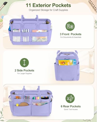 Marscamd Craft Organizer Tote Bag, Art Supply Caddy, Purple - color: Purple