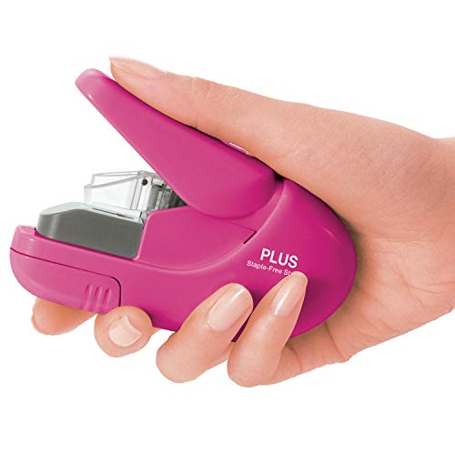 Plus Paper Clinch Compact Staple-Free Stapler, Heavy Duty, Pink - color: Pink
