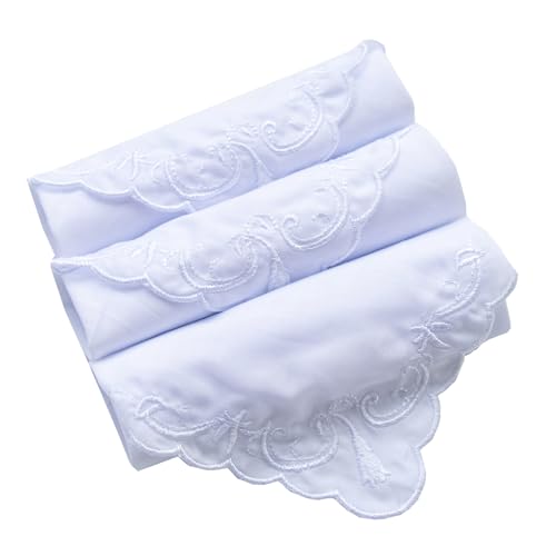 MileyMarla Ladies Embroidery Cotton White Handkerchiefs Lace Wedding Hankies - color: F03-6pcs