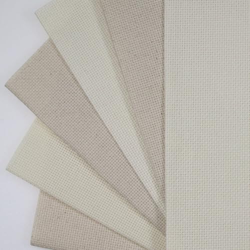 KCS 4/6 pc of 12" x 18" 30cmx45cm 16CT Counted Cotton Aida Cloth Cross Stitch Fabric (Cream+Oatmeal, 6 pc) - color: Cream+oatmeal, size: 6 pc