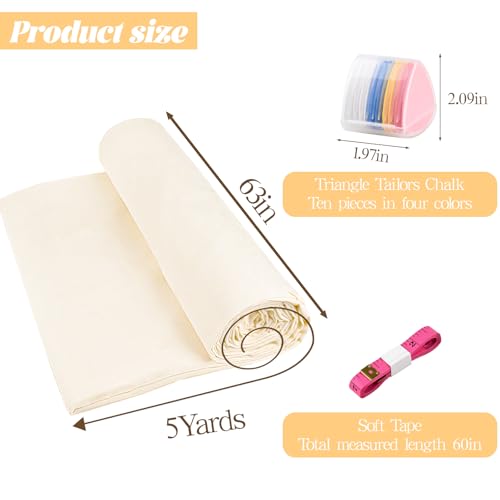 100% Cotton Muslin Fabric 63inch X 5Yards Linen Cotton Fabric by The Yard - size: 5 yard pre cut
