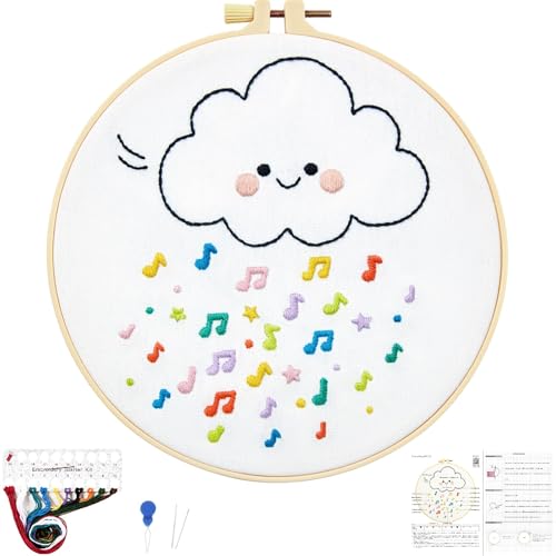 Crafmanoe Cute Embroidery Kits for Beginners Adults, Hand Embroidery Starter Kits, Stamped Cross Stitch Kits for Beginner Adult Craft Kits for Women, Entire Set of Embroidery Supplies & Video Tutorial - color: H1071, size: 8Inch