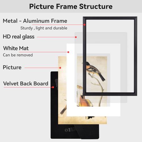 BKABOT 7x10 Black Aluminum Photo frames 1 Pack HD Glass Mat 6x8 Wall Table - color: Black, size: 7x10-1P