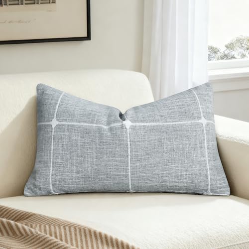 Gray Linen Plaid Throw Pillow Covers 12x20 Set of 1 - color: Grey Plaid, size: 20" x 12" (Pack of 1)