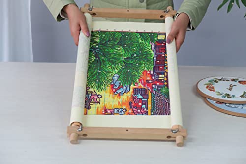Beech Wood Tapestry Scroll Embroidery Frames, Needlepoint Cross Stitch Holder, Quilting Frames, Needlepoint Holder, Stitching Frame for Sewing, Cross Stitch, Embroidery Projects - style: 18" x 11"