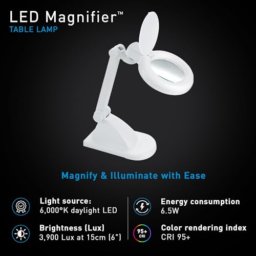 LED Magnifying Desk Lamp – Magnifier Lamp for Table - Magnifier Glass - Ideal for Sewing, Embroidery, Craft & Detailed Work