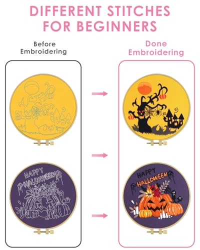 TINDTOP Halloween Embroidery Kit for Adult, Embroidery Stitch Practice kit - color: Halloween 2 Kits