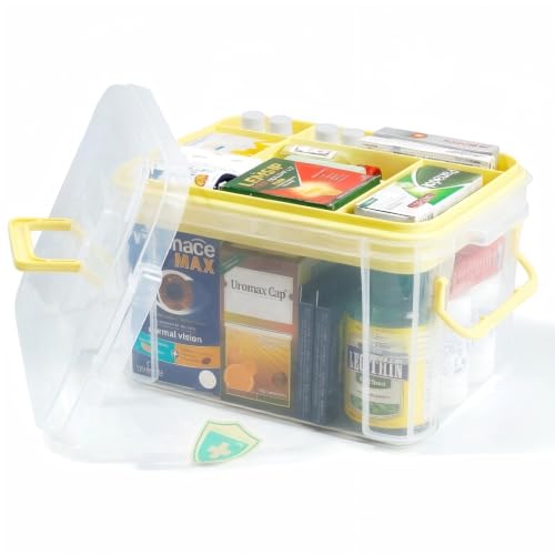 2-Tier Medicine Organizer - Plastic Portable Storage Box with Handle Yellow - color: Yellow
