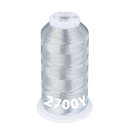 Simthread 2700 Yards Metallic Embroidery Machine Thread - Silver MS-020, 40wt High-Sheen King Spool, Smooth Running & Break Resistant for Commercial & Home Embroidery Machines - color: Silver MS-020