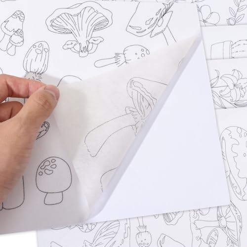 ORIGACH 4 Sheets Large Water Soluble Embroidery Patterns Stabilizers - Pre-Printed Floral, Plants, Mushroom & Bonsai Designs - Stick & Stitch Embroidery Paper for Hand Sewing Lovers - color: Floral Plants Mushroom & Bonsai