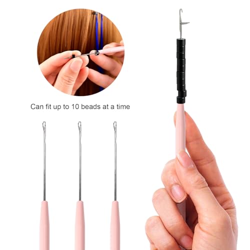NEWISHTOOL Stainless Steel Hair Extension Loop Pulling Needle Hook Threader - color: Pink, size: Pulling Hook